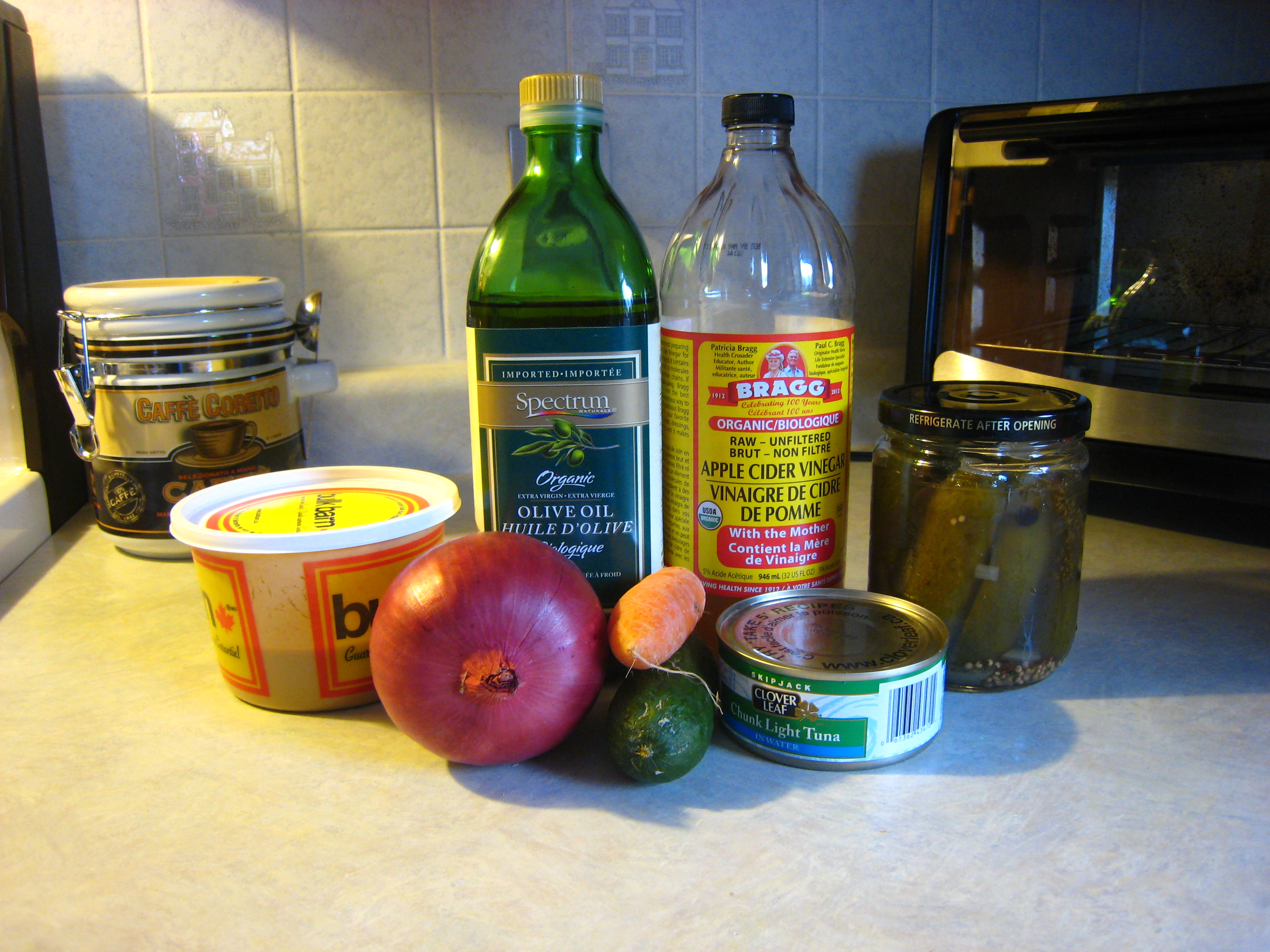 The ingredients we used for this Tuna Salad. Chopped celery, cucumber, & peppers are also a great addition.